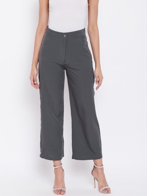 

Alsace Lorraine Paris Women Charcoal Grey Flared Fit Solid Cropped Regular Trousers