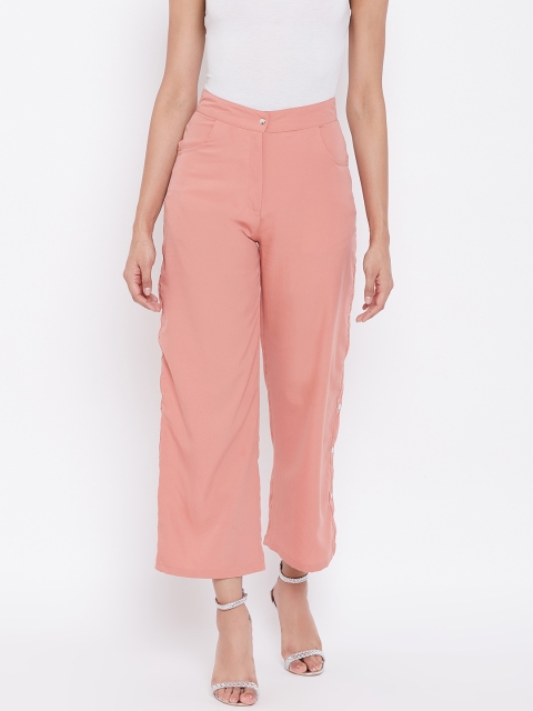 

Alsace Lorraine Paris Women Dusty Pink Flared Fit Solid Cropped Regular Trousers