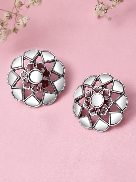 

Rubans Women Oxidised Silver-Plated Handcrafted Maroon Feather Shaped Studs
