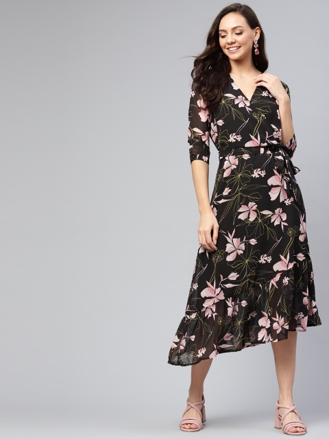 

Femella Women Black & Pink Wrap Dress