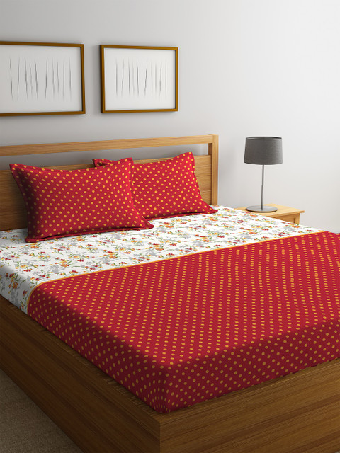 

Portico New York Red & White Geometric 210 TC Cotton 1 King Bedsheet with 2 Pillow Covers
