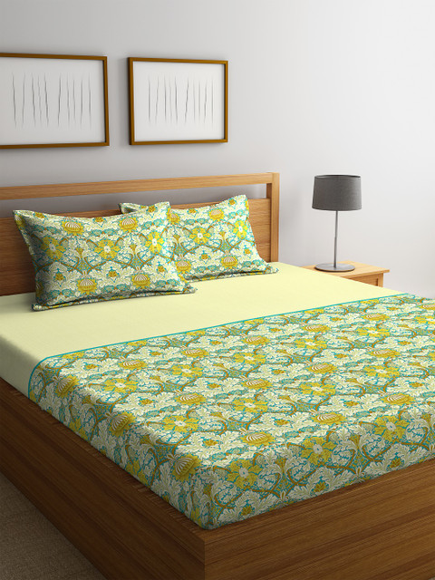 

Portico New York Green & White Ethnic Motifs 210 TC Cotton 1 King Bedsheet with 2 Pillow Covers