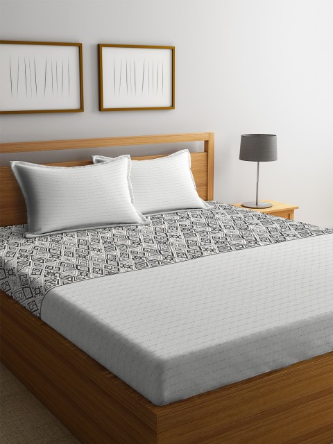 Portico New York Multicoloured Geometric 210 TC Cotton 1 King Bedsheet with 2 Pillow Covers, Multi