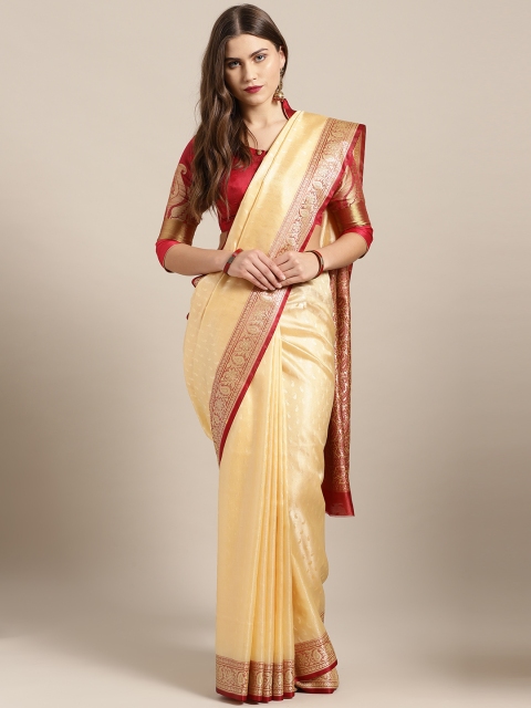 

Chhabra 555 Cream-Coloured Woven Design Mysore Silk Saree
