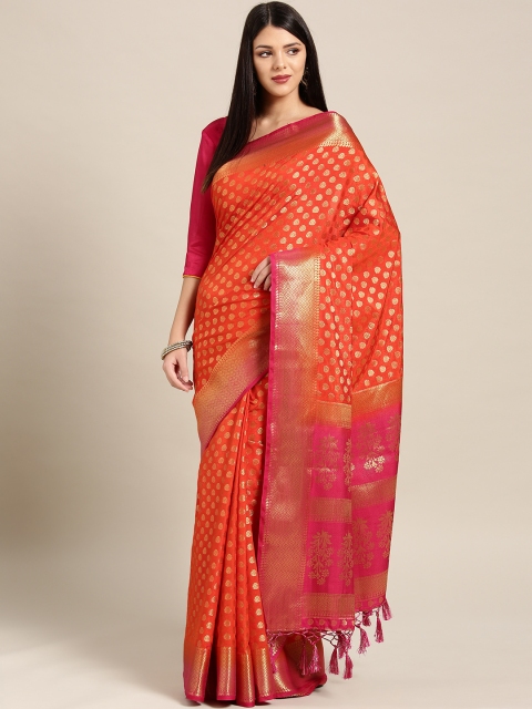 

Chhabra 555 Orange & Golden Woven Design Mysore Silk Saree