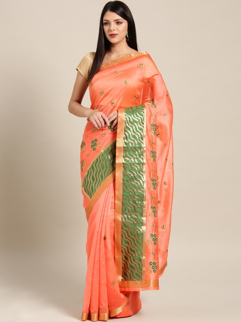 

Chhabra 555 Orange & Green Resham Embroidered Saree