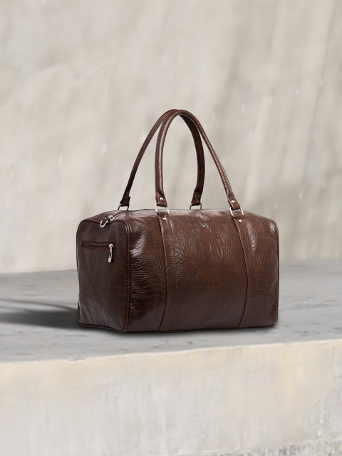 

HORRA Women Coffee Brown Croc Textured Duffle Bag