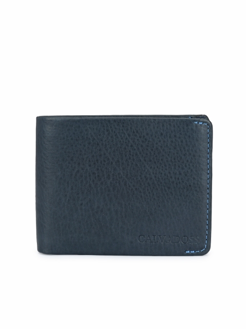 

Calvadoss Men Blue Solid Premium Leather Two Fold Wallet