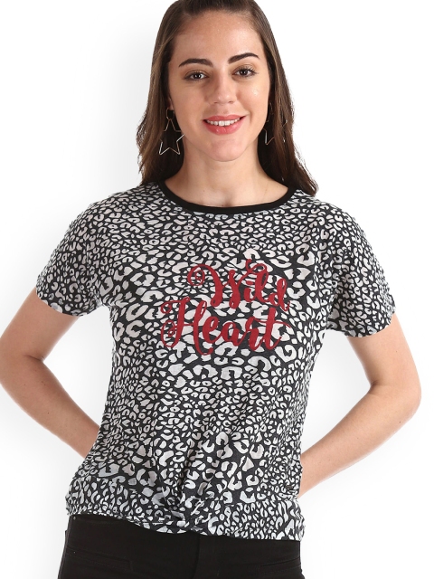

Sugr Women Grey & Black Animal Print Top