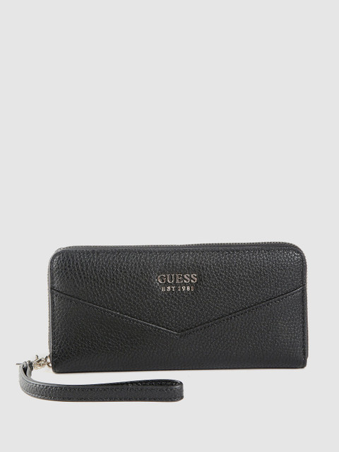 

GUESS Women Black Solid Zip Around Wallet