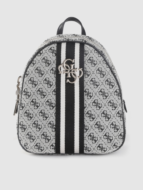 

GUESS Women Grey & Black Brand Logo Backpack