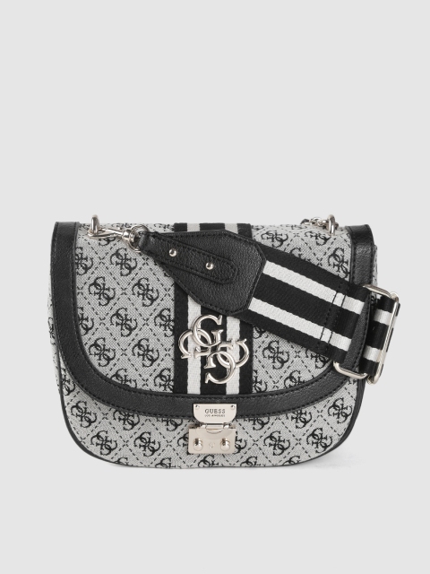 

GUESS Grey & Black Woven Design Sling Bag