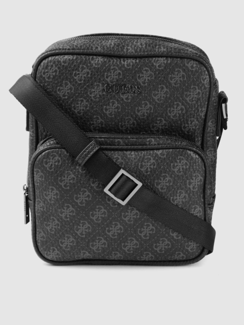 

GUESS Men Black & Charcoal Grey Printed Messenger Bag