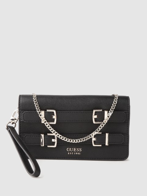 

GUESS Black Solid Clutch with Buckle Detail