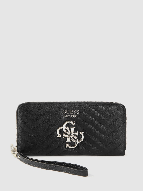 

GUESS Women Black Quilted Zip Around Wallet