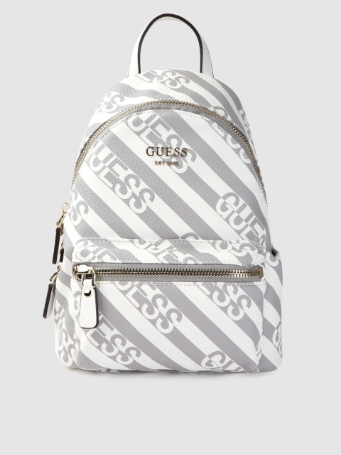 

GUESS Women Grey & White Striped & Printed Backpack