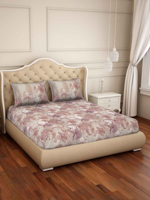 

SPACES Brown Floral 180 TC Cotton 1 Sustainable King Bedsheet with 2 Pillow Covers