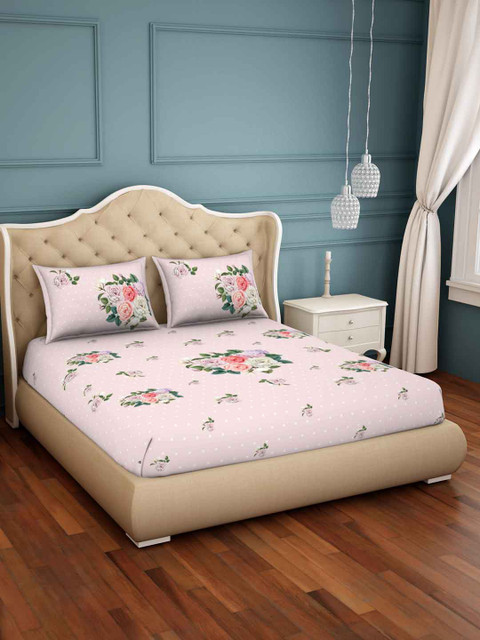 

SPACES Pink Floral 180 TC Cotton 1 Sustainable Queen Bedsheet with 2 Pillow Covers