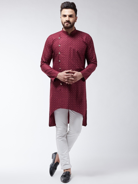 

SOJANYA Men Maroon Printed Cotton Linen Straight Kurta