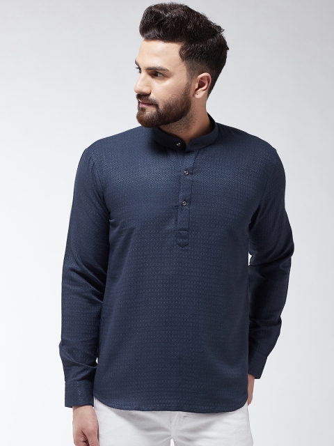 

SOJANYA Men Navy Blue Woven Design Straight Kurta