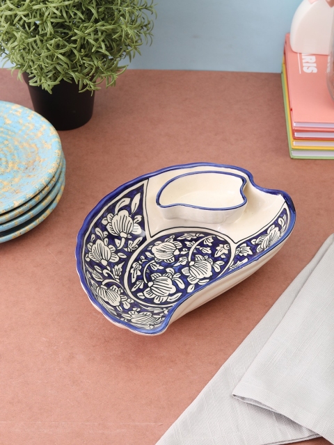 

VarEesha Off-White & Blue Ceramic Serving Bowl