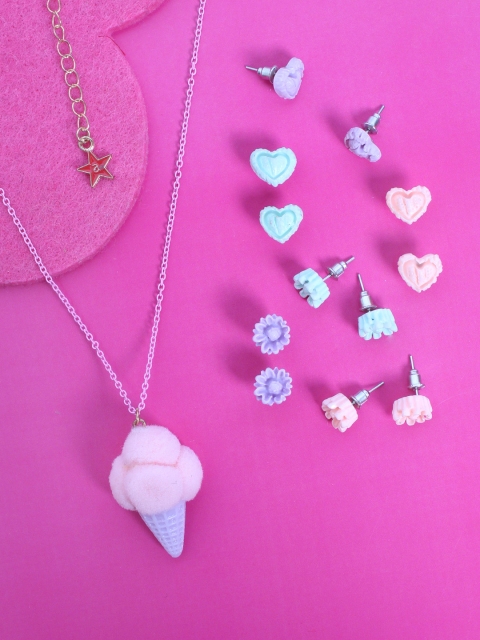 

lil' star Girls Set of Ice-cream Shaped Pendant With Chain & 6 Pairs of Earrings, Multi
