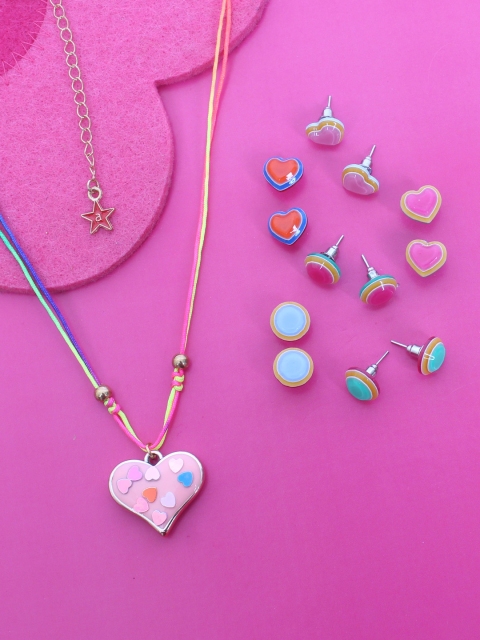 

lil' star Girls Set Of Pendant With Chain & 6 Studs, Multi