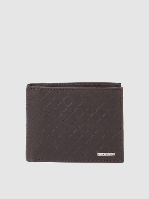 

Peter England Men Brown Textured Two Fold Leather Wallet