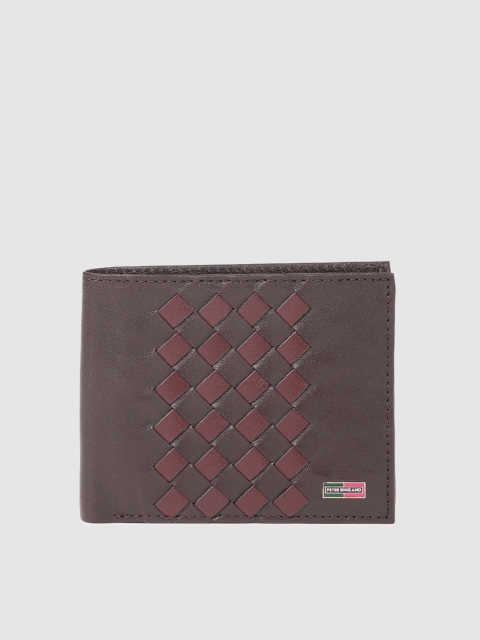 

Peter England Men Brown Textured Two Fold Leather Wallet
