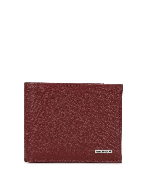 

Peter England Men Burgundy Textured Leather Two Fold Wallet