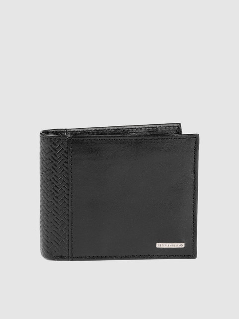 

Peter England Men Black Solid Leather Two Fold Wallet