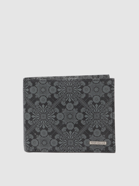 

Peter England Men Black Printed Two Fold Leather Wallet