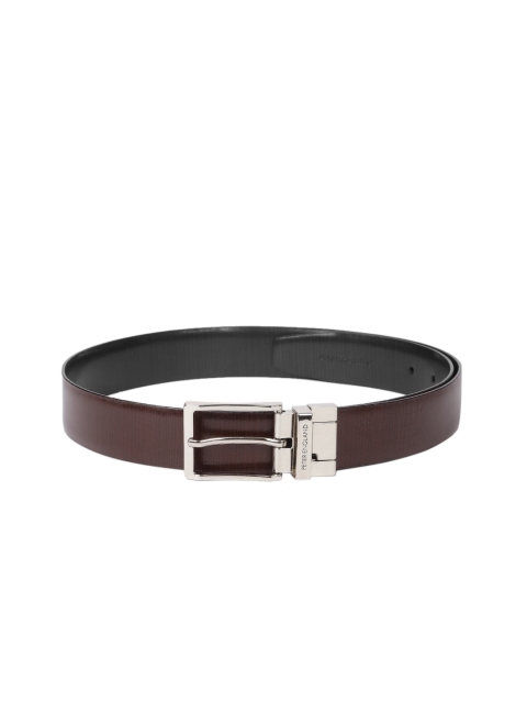 

Peter England Men Coffee Brown & Black Textured Leather Belt