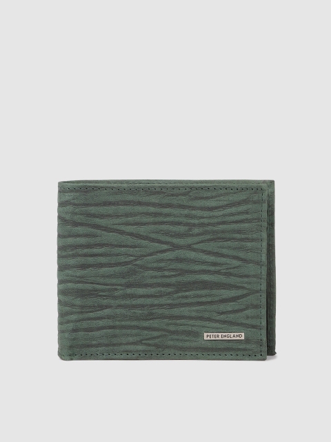 

Peter England Men Olive Green Textured Two Fold Leather Wallet