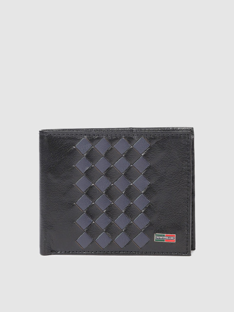 

Peter England Men Black & Blue Textured Two Fold Leather Wallet