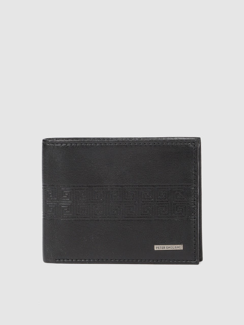 

Peter England Men Black Textured Two Fold Leather Wallet