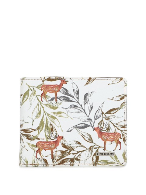 

Peter England Men White & Brown Printed Leather Two Fold Wallet
