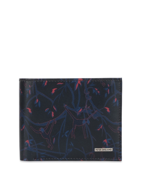

Peter England Men Black Printed Leather Two Fold Wallet