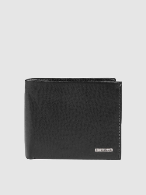 

Peter England Men Black Solid Leather Two Fold Wallet