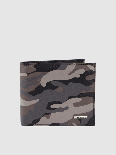 

Peter England Men Brown & Black Camouflage Printed Leather Two Fold Wallet