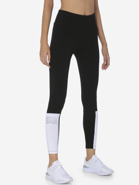 

Puma Women Black & White Colourblocked Athletics 7 8 Graphic Tights