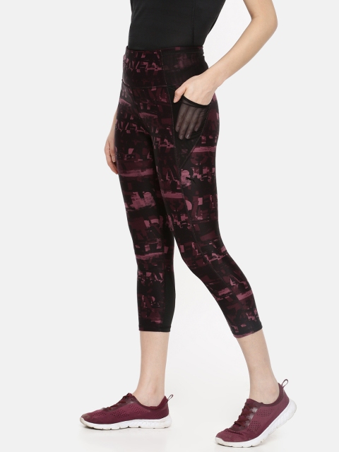 

Puma Women Black & Burgundy Printed Be Bold AOP DRY-CELL Running Three-Fourth Tights