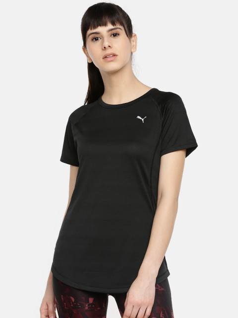 

Puma Women Black Self Design dryCELL Get Fast Thermo-R+ Round Neck Running T-shirt