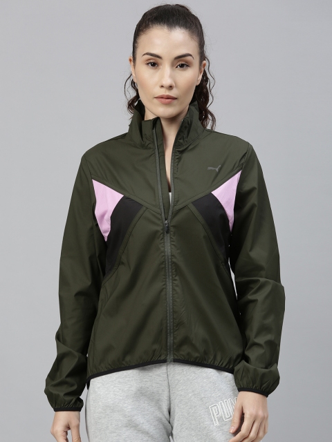 

Puma Women Olive Green Colourblocked Sporty Jacket