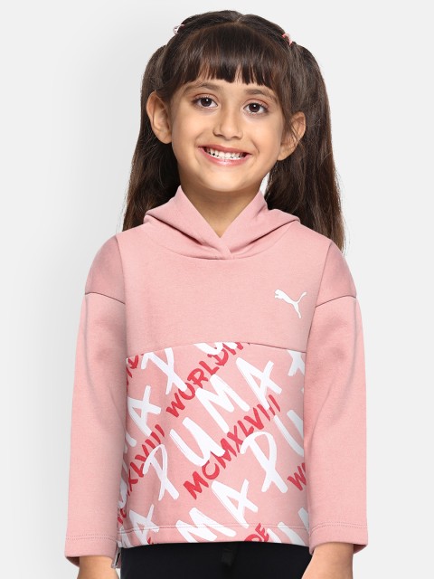 

Puma Girls Pink & White Printed Hooded Sweatshirt