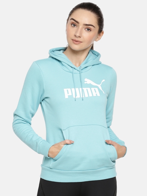 

Puma Women Blue ESS Logo Regular Fit Printed Hooded Sweatshirt