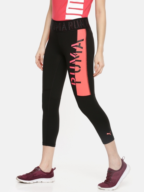 

Puma Women Black & Pink Colourblocked Logo DRY-CELL Running Three-Fourth Tights