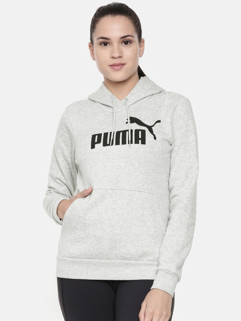 

Puma Women Grey Printed ESS Logo Hooded Pullover Sweatshirt