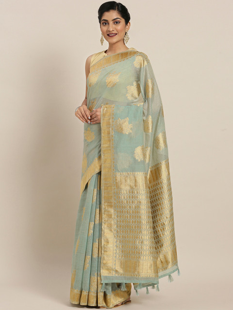 

Pisara Turquoise Blue Silk Cotton Woven Design Banarasi Saree