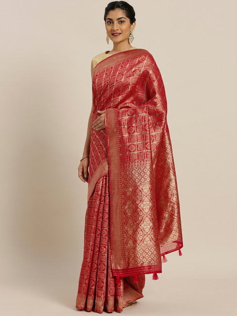 

Pisara Red & Gold-Toned Silk Cotton Woven Design Banarasi Saree